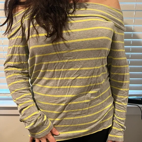 Banana Republic Gray and Yellow Striped Off-Shoulder Top - Picture 2 of 4